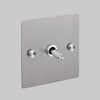 One Gang 2 Way Light Switch in Steel with Cross Cut Knurled Toggle