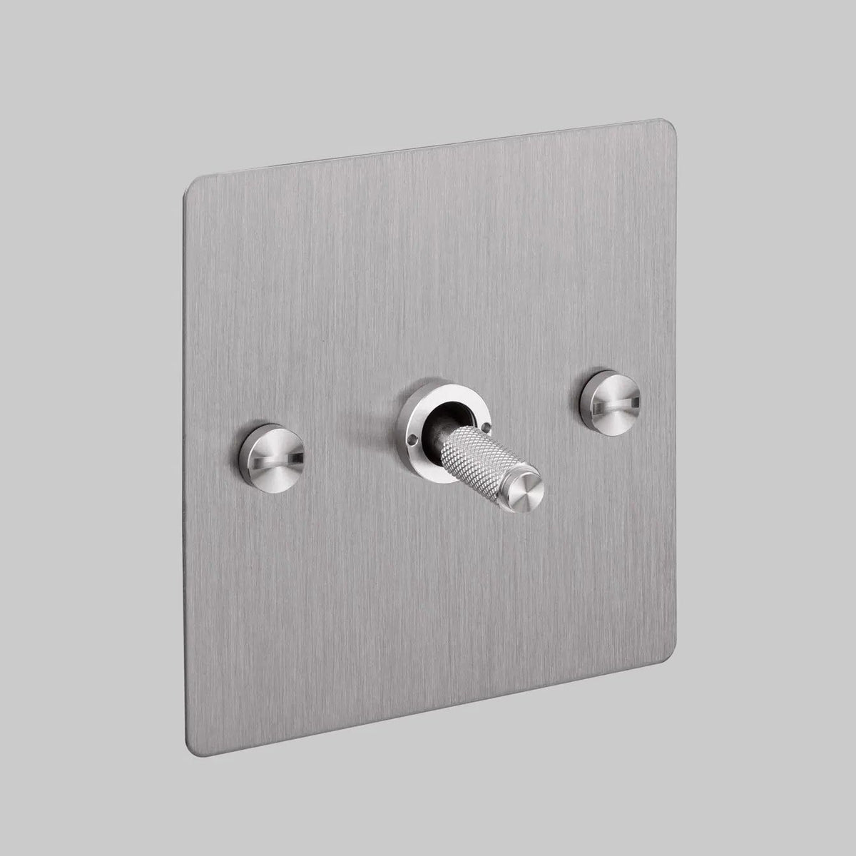 One Gang 2 Way Light Switch in Steel with Cross Cut Knurled Toggle
