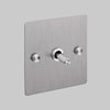 One Gang 3 Way Intermediate Light Switch in Steel with Knurled Toggle