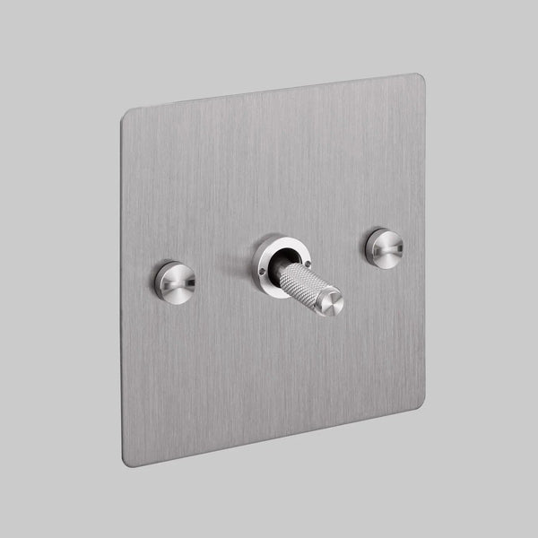 One Gang 3 Way Intermediate Light Switch in Steel with Knurled Toggle