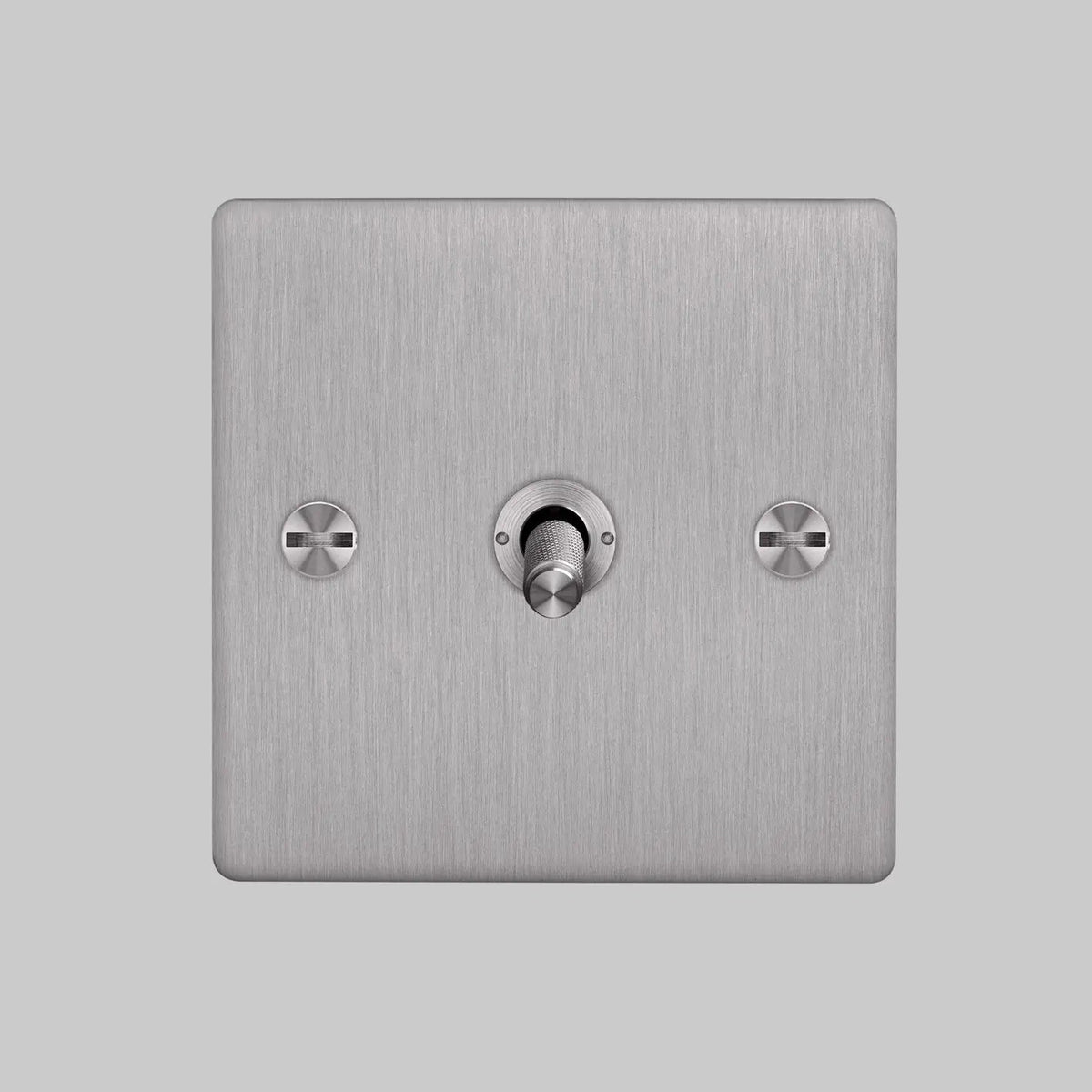 One Gang 2 Way Light Switch in Steel with Cross Cut Knurled Toggle