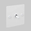 One Gang 2 Way Light Switch in White with Cross Cut Knurled Toggle