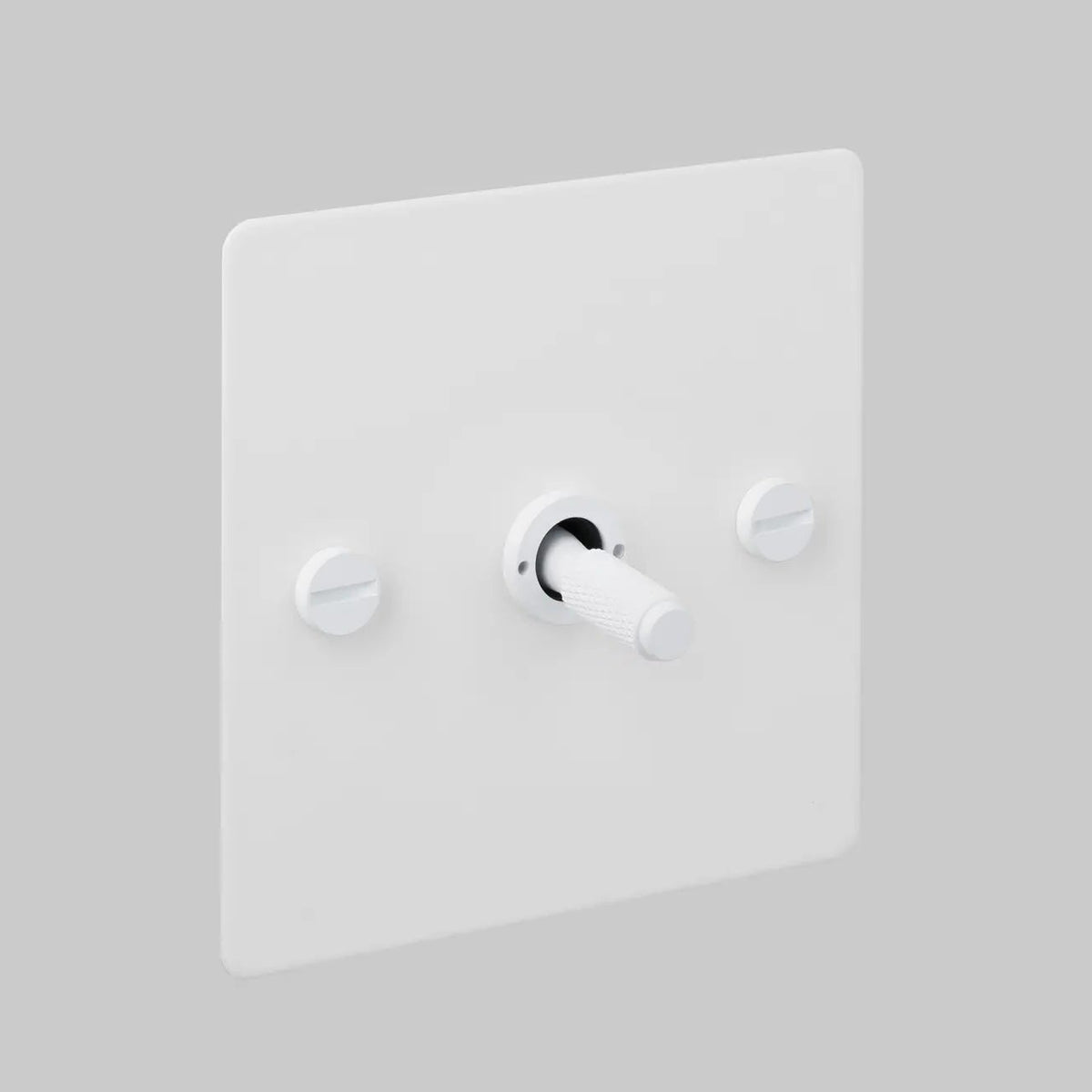 One Gang 2 Way Light Switch in White with Cross Cut Knurled Toggle