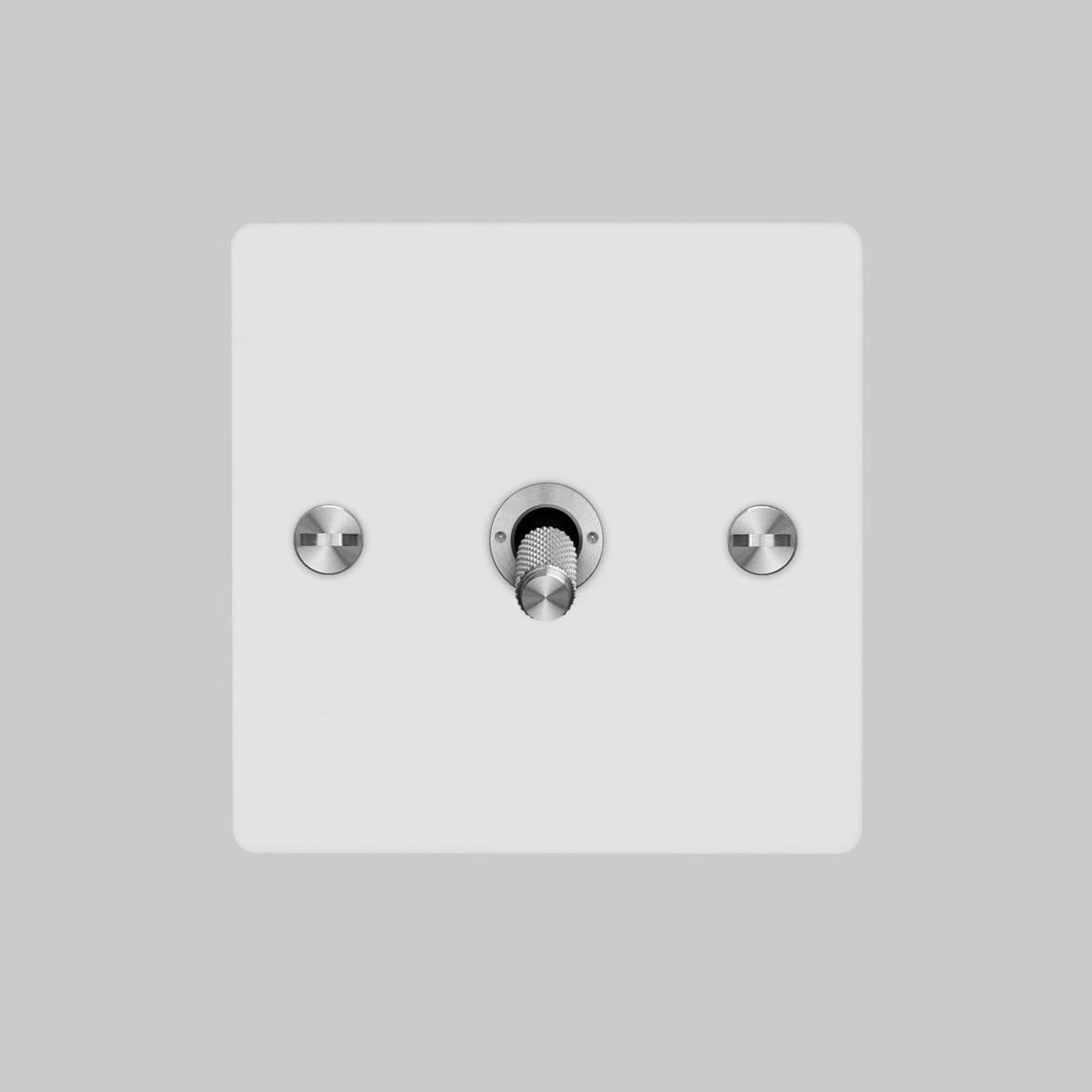 One Gang 2 Way Light Switch in White with Steel Cross Cut Knurled Toggle