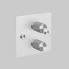 Two Gang 2 Way Dimmer Light Switch in White with Steel Cross Cut Knurled Knob