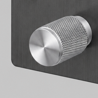 Two Gang 2 Way Dimmer Light Switch in Smoked Bronze with Steel Cross Cut Knurled Knob
