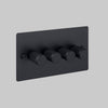 Four Gang 2 Way Dimmer Light Switch in Black with Cross Cut Knurled Knobs