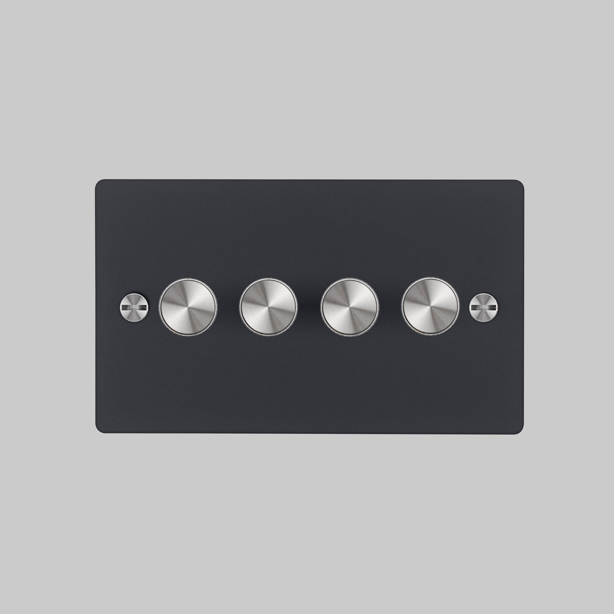 Four Gang 2 Way Dimmer Light Switch in Black with Steel Cross Cut Knurled Knobs