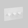 Three Gang 2 Way Dimmer Light Switch in White with Cross Cut Knurled Knobs
