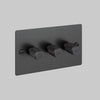 Three Gang 2 Way Dimmer Light Switch in Smoked Bronze with Cross Cut Knurled Knobs
