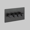 Four Gang 2 Way Dimmer Light Switch in Smoked Bronze with Cross Cut Knurled Knobs