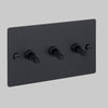 Three Gang 2 Way Light Switch in Black with Cross Cut Knurled Toggles