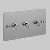 Three Gang 2 Way Light Switch in Steel with Cross Cut Knurled Toggles