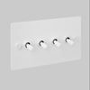 Four Gang 2 Way Light Switch in White with Cross Cut Knurled Toggles