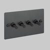 Four Gang 2 Way Light Switch in Smoked Bronze with Cross Cut Knurled Toggles
