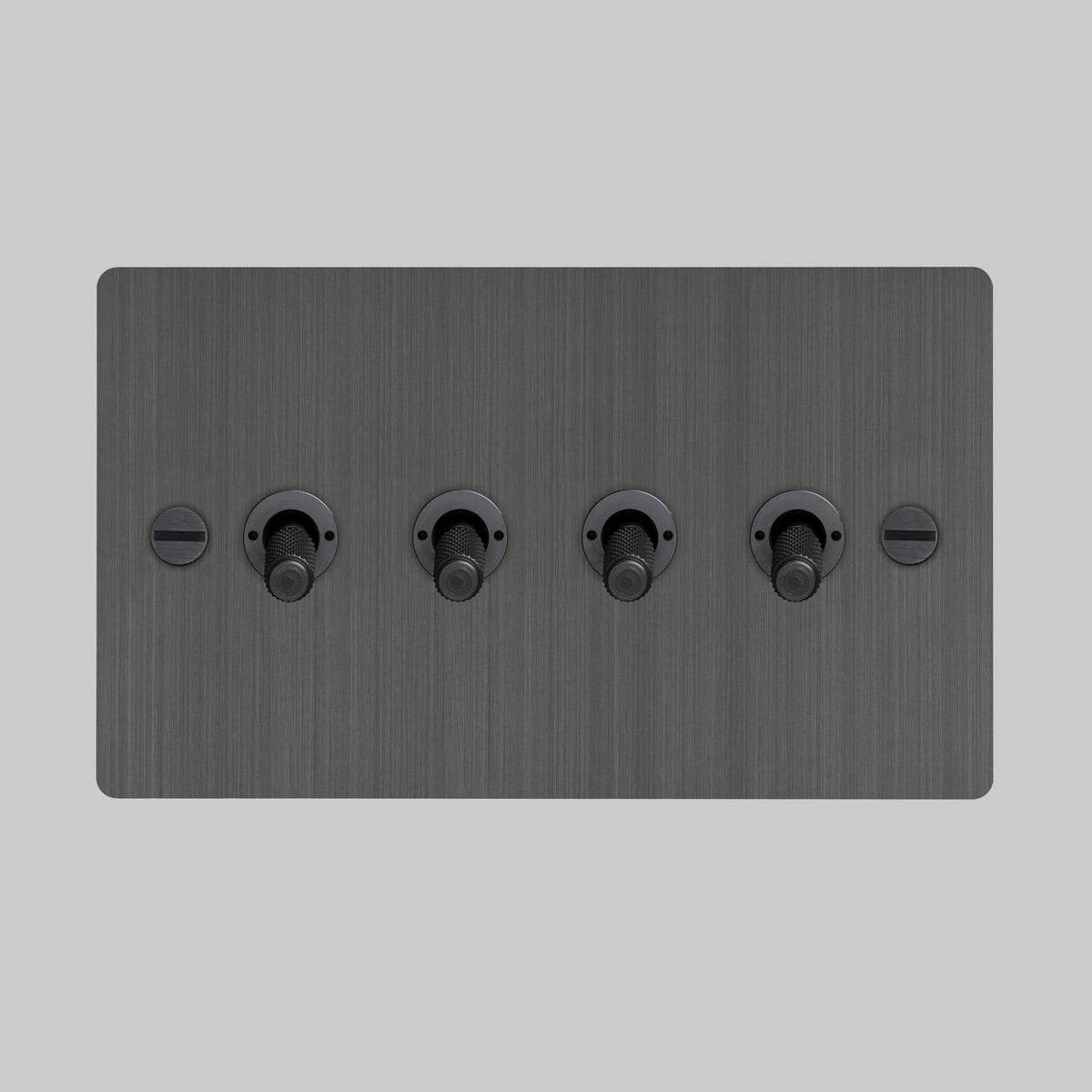 Four Gang 2 Way Light Switch in Smoked Bronze with Cross Cut Knurled Toggles