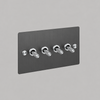 Four Gang 2 Way Light Switch in Smoked Bronze with Steel Cross Cut Knurled Toggles