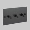 Three Gang 2 Way Light Switch in Smoked Bronze with Cross Cut Knurled Toggles
