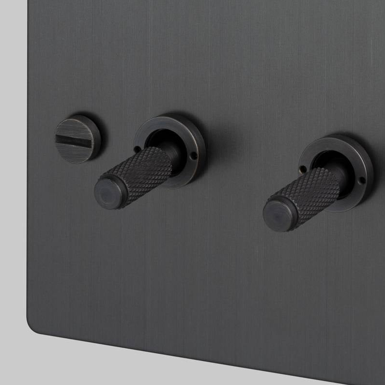 Three Gang 2 Way Light Switch in Smoked Bronze with Cross Cut Knurled Toggles