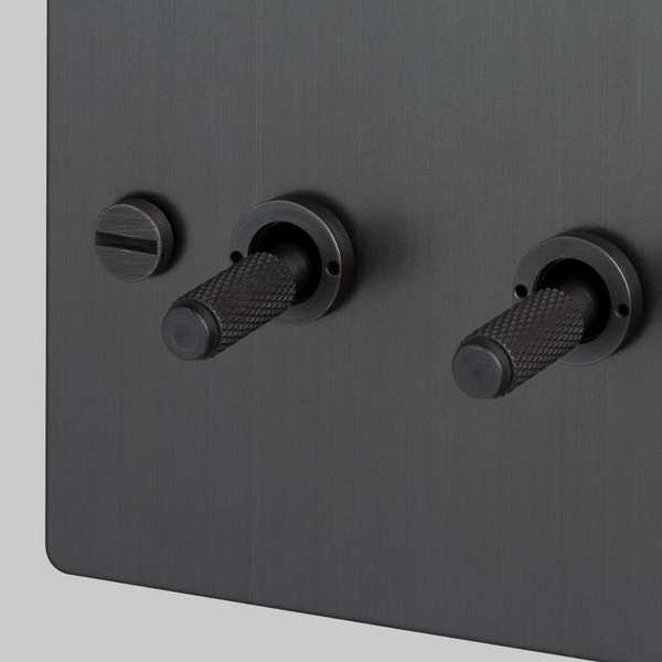 Three Gang 2 Way Light Switch in Smoked Bronze with Cross Cut Knurled Toggles