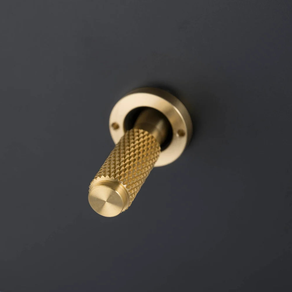 One Gang 2 Way Light Switch in Black with Brass Cross Cut Knurled Toggle