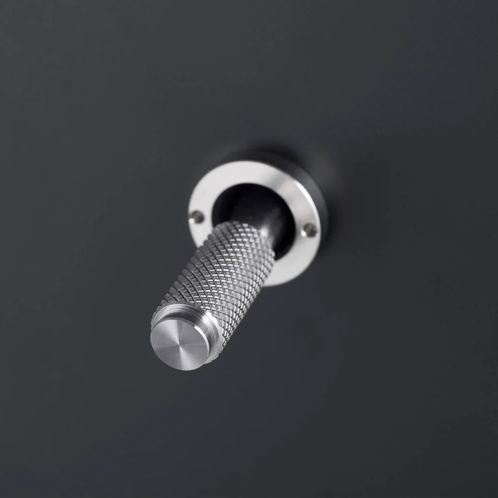 One Gang 2 Way Light Switch in Black with Steel Cross Cut Knurled Toggle