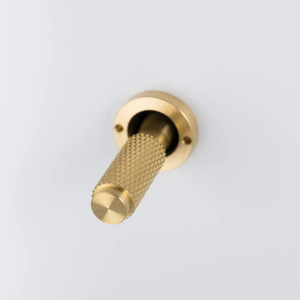 One Gang 2 Way Light Switch in White with Brass Cross Cut Knurled Toggle