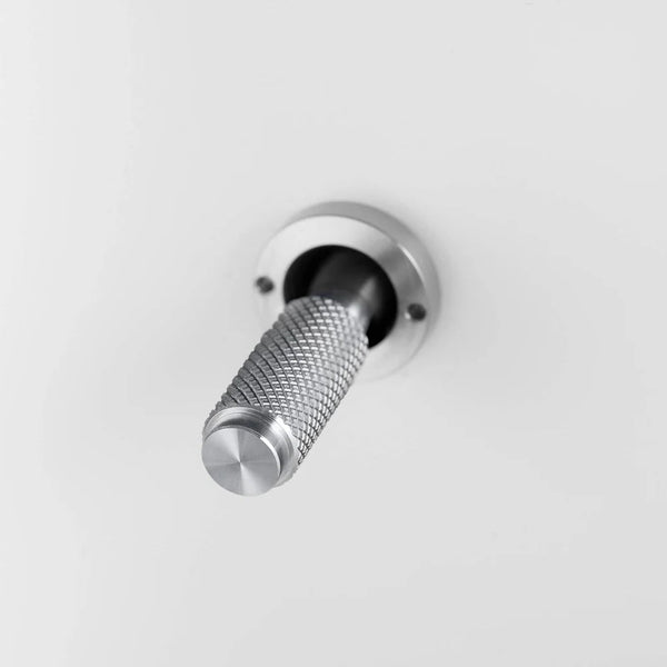 Four Gang 2 Way Light Switch in White with Steel Cross Cut Knurled Toggles