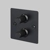 Two Gang 2 Way Dimmer Light Switch in Black with Linear Knurled Knob