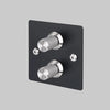 Two Gang 2 Way Dimmer Light Switch in Black with Steel Linear Knurled Knob