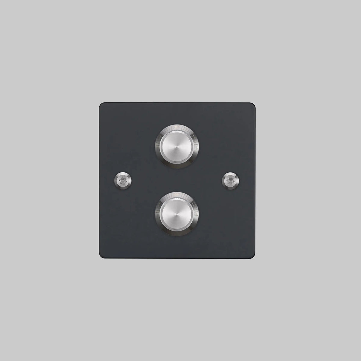 Two Gang 2 Way Dimmer Light Switch in Black with Steel Linear Knurled Knob