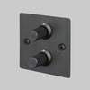 Two Gang 2 Way Dimmer Light Switch in Smoked Bronze with Linear Knurled Knob