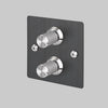 Two Gang 2 Way Dimmer Light Switch in Smoked Bronze with Steel Linear Knurled Knob