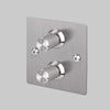 Two Gang 2 Way Dimmer Light Switch in Steel with Linear Knurled Knob