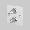 Two Gang 2 Way Dimmer Light Switch in White with Steel Linear Knurled Knob