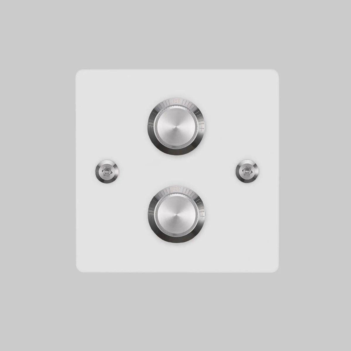 Two Gang 2 Way Dimmer Light Switch in White with Steel Linear Knurled Knob