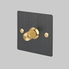 One Gang 2 Way Dimmer Light Switch in Smoked Bronze with Brass Linear Knurled Knob