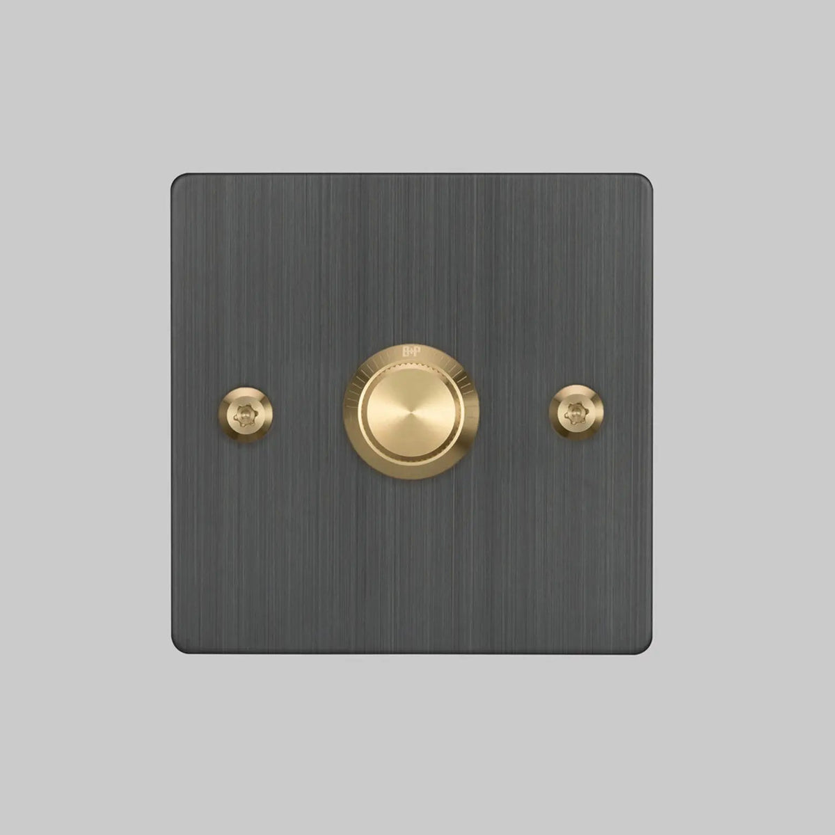 One Gang 2 Way Dimmer Light Switch in Smoked Bronze with Brass Linear Knurled Knob