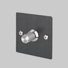 One Gang 2 Way Dimmer Light Switch in Smoked Bronze with Steel Linear Knurled Knob