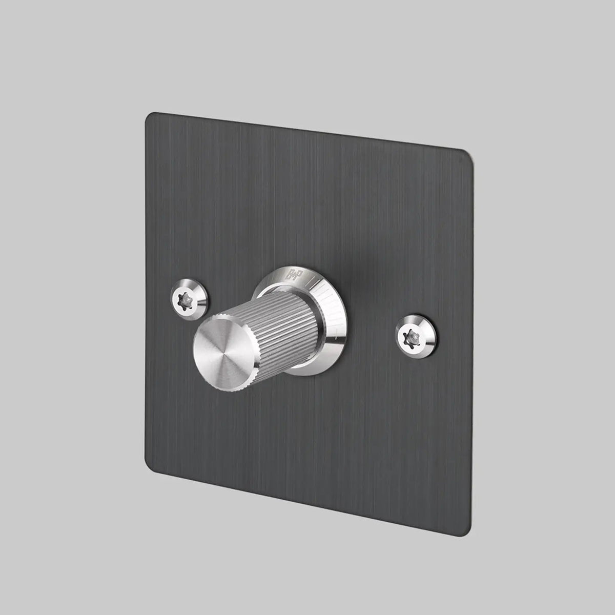 One Gang 2 Way Dimmer Light Switch in Smoked Bronze with Steel Linear Knurled Knob