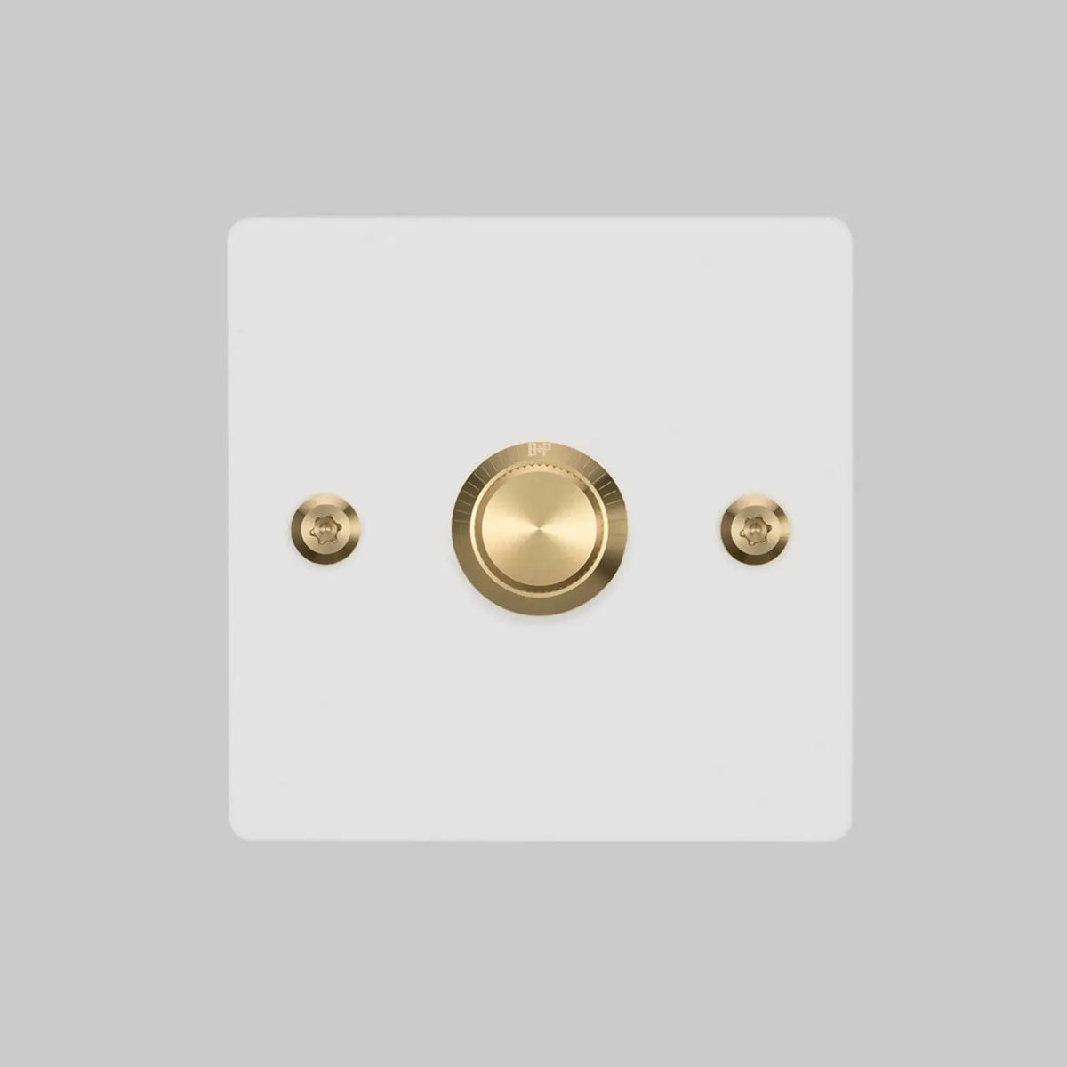 One Gang 2 Way Dimmer Light Switch in White with Brass Linear Knurled Knob