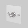 One Gang 2 Way Dimmer Light Switch in White with Steel Linear Knurled Knob