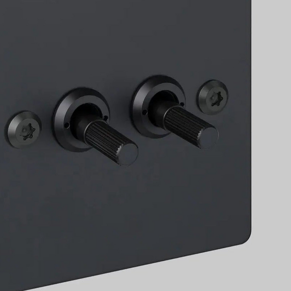 Two Gang 2 Way Light Switch in Black with Linear Knurled Toggles