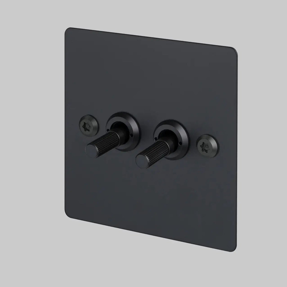 Two Gang 2 Way Light Switch in Black with Linear Knurled Toggles