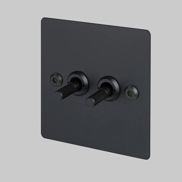 Two Gang 2 Way Light Switch in Black with Linear Knurled Toggles