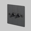 Two Gang 2 Way Light Switch in Smoked Bronze with Linear Knurled Toggles