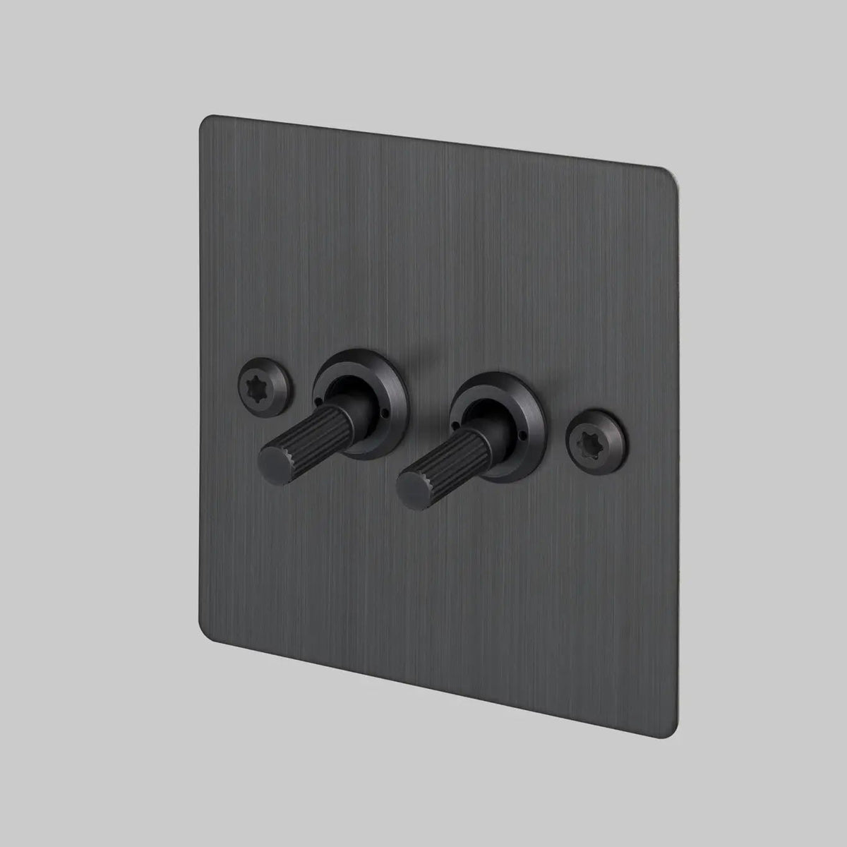 Two Gang 2 Way Light Switch in Smoked Bronze with Linear Knurled Toggles