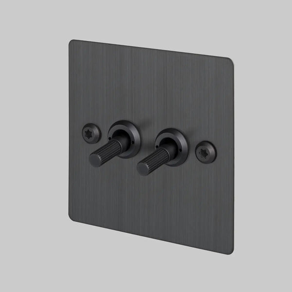 Two Gang 2 Way Light Switch in Smoked Bronze with Linear Knurled Toggles
