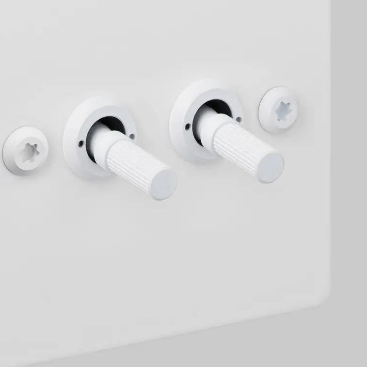 Two Gang 2 Way Light Switch in White with Linear Knurled Toggles
