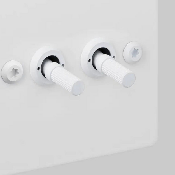 Two Gang 2 Way Light Switch in White with Linear Knurled Toggles